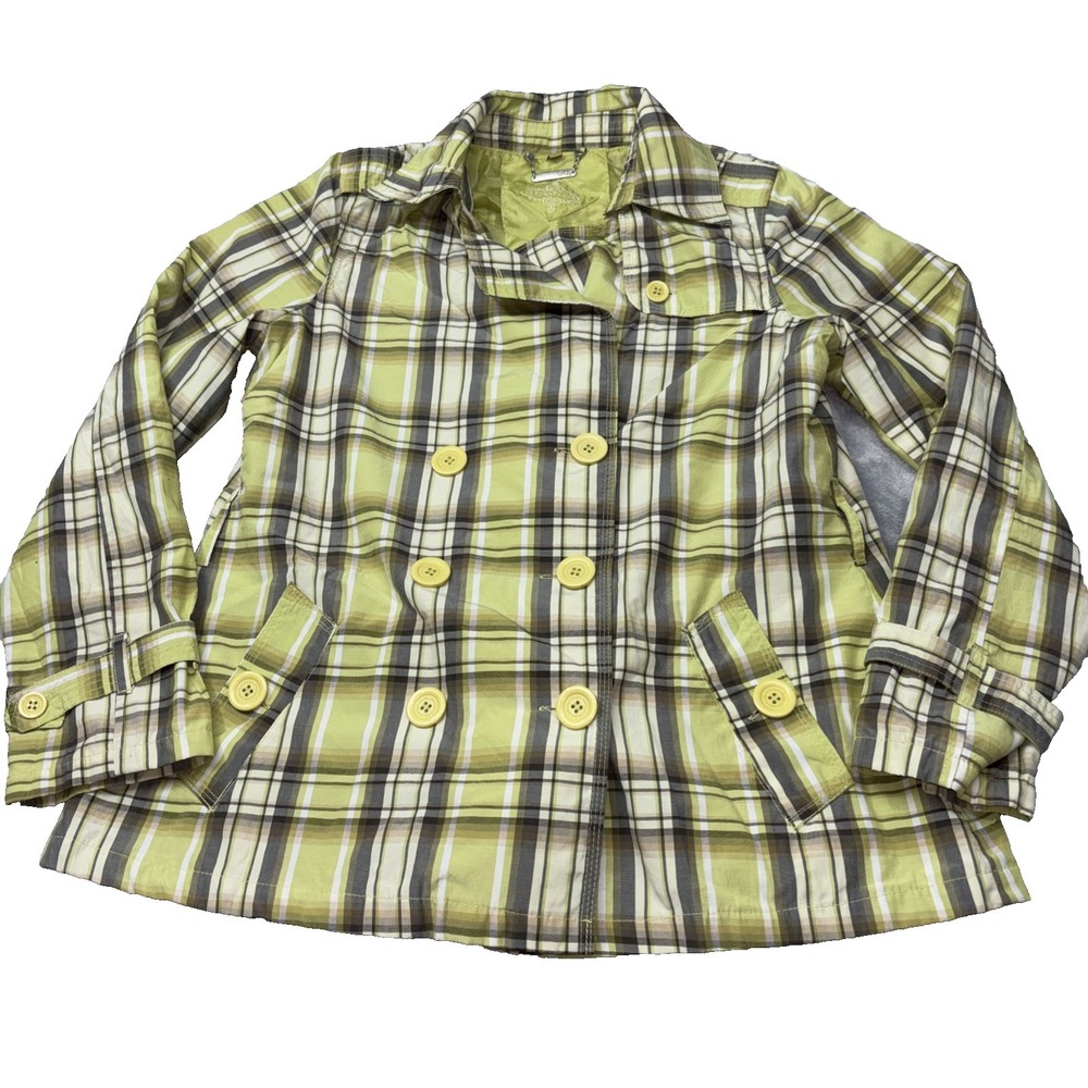 JouJou Lime Green/Greys/Olive Green Plaid Double Breasted Jacket No Belt Lg